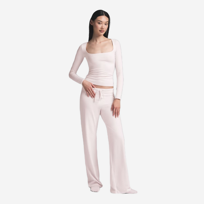 SKIMS COTTON JERSEY SCOOP NECK LONG BARELY PINK