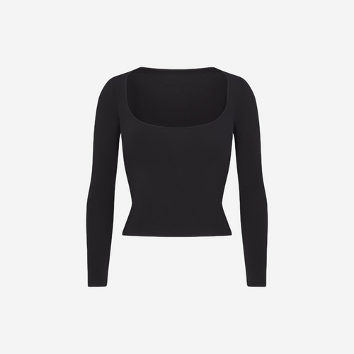 SKIMS COTTON JERSEY SCOOP NECK LONG SLEEVE TOP SOOT