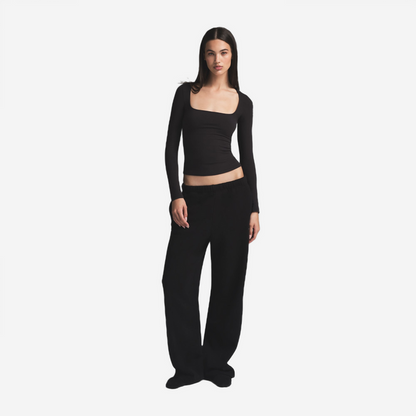 SKIMS COTTON JERSEY SCOOP NECK LONG SLEEVE TOP SOOT