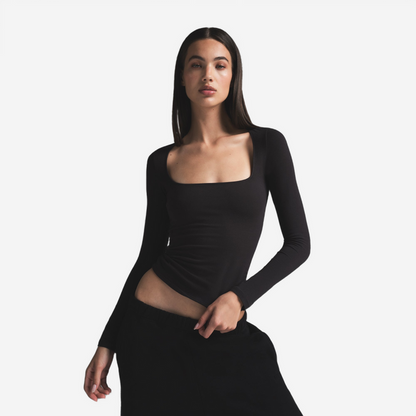 SKIMS COTTON JERSEY SCOOP NECK LONG SLEEVE TOP SOOT