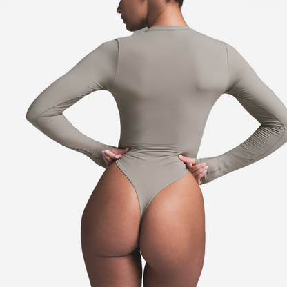 SKIMS FITS EVERYBODY LONG SLEEVE CREWNECK BODYSUIT SMOKE
