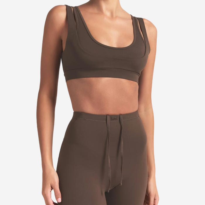 Nike SKIMS MATTE DOUBLE STRAP SCOOP BRA DARK SEPIA