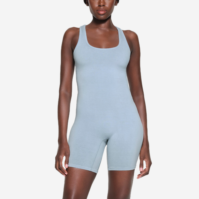 SKIMS OUTDOOR MID THIGH ONESIE BLUE