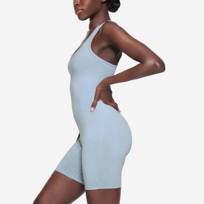 SKIMS OUTDOOR MID THIGH ONESIE BLUE