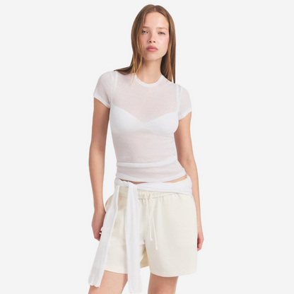 SKIMS Sheer Stretch-Jersey T-Shirt Snow