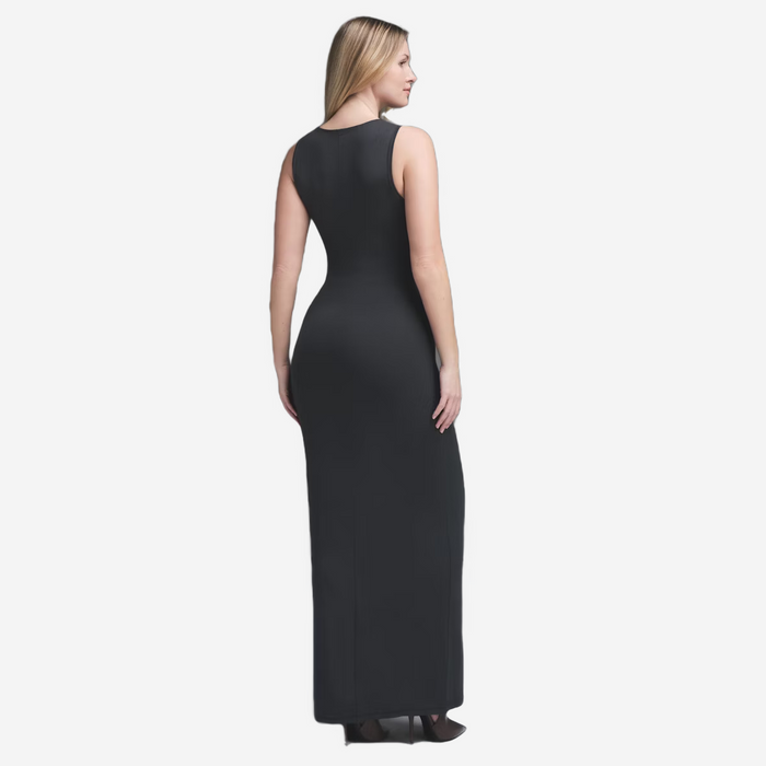 SKIMS SMOOTH LAYERS LONG BOAT NECK DRESS GRAPHITE