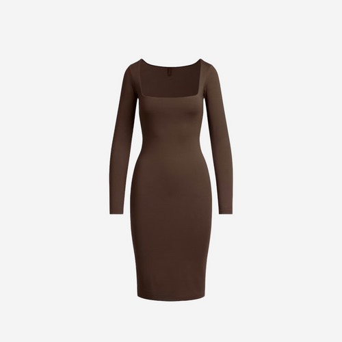 SKIMS SMOOTH LAYERS SQUARE NECK MIDI DRESS ESPRESSO