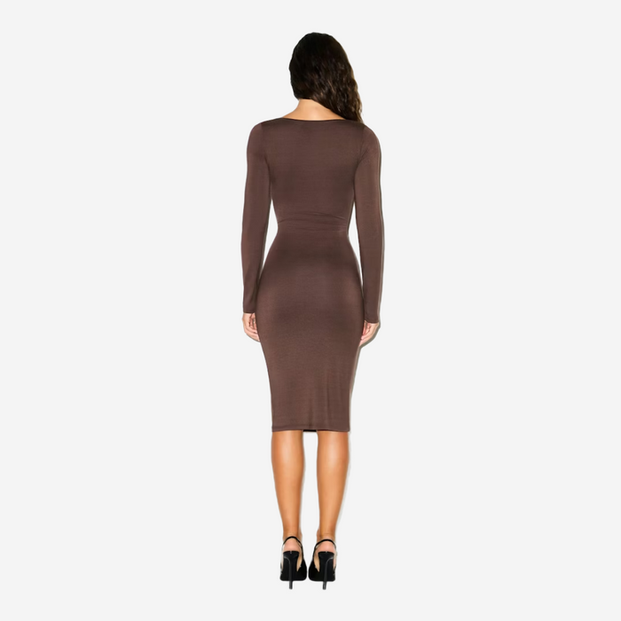 SKIMS SMOOTH LAYERS SQUARE NECK MIDI DRESS ESPRESSO