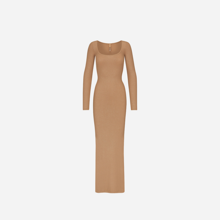 SKIMS Soft Lounge Shimmer Long Sleeve Dress Camel
