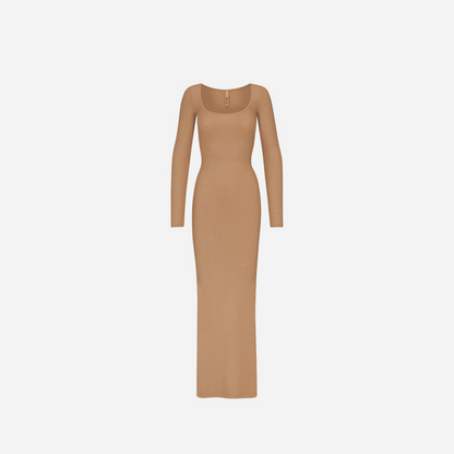 SKIMS Soft Lounge Shimmer Long Sleeve Dress Camel
