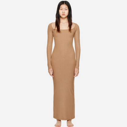 SKIMS Soft Lounge Shimmer Long Sleeve Dress Camel