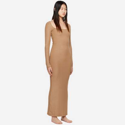 SKIMS Soft Lounge Shimmer Long Sleeve Dress Camel