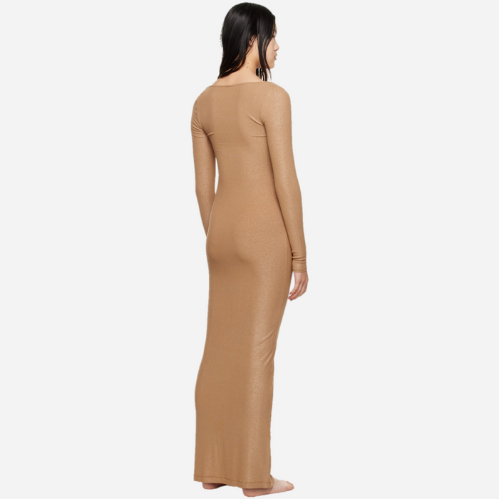 SKIMS Soft Lounge Shimmer Long Sleeve Dress Camel