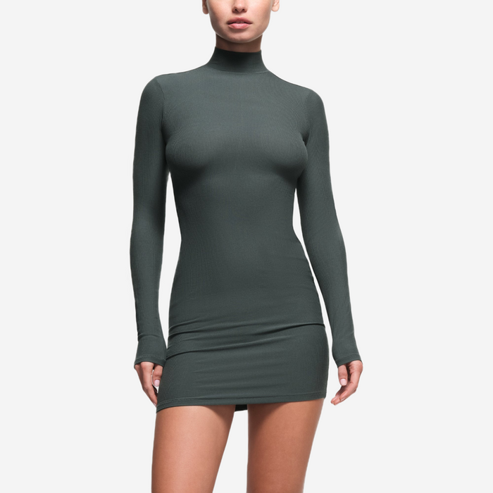 SKIMS SOFT LOUNGE TURTLENECK MINI DRESS DEEP SEA