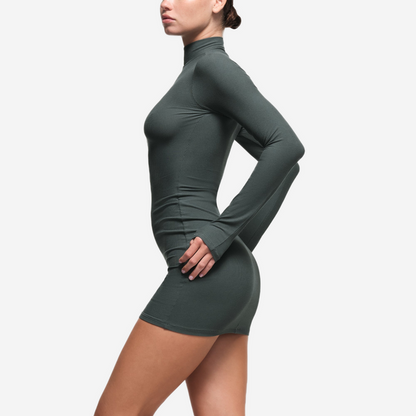 SKIMS SOFT LOUNGE TURTLENECK MINI DRESS DEEP SEA