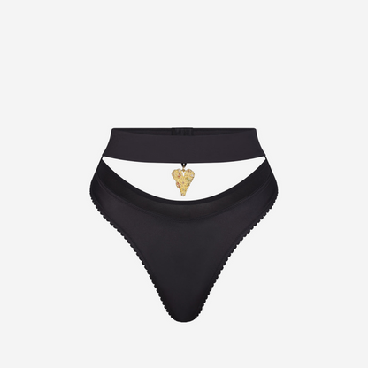 SKIMS STRETCH SATIN PENDANT DIPPED THONG ONYX