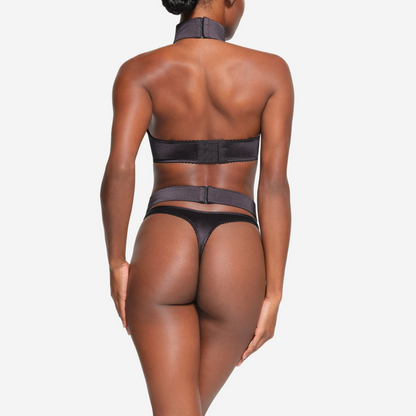 SKIMS STRETCH SATIN PENDANT DIPPED THONG ONYX
