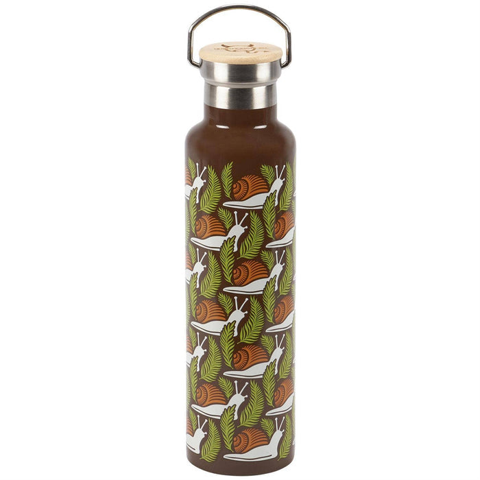 Questionables Snail Insulated Glass Bottle with colorful snail design, durable double-wall insulation for hot and cold drinks.