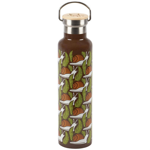 Questionables Snail Insulated Glass Bottle with colorful snail design, durable double-wall insulation for hot and cold drinks.