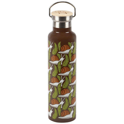 Questionables Snail Insulated Glass Bottle with leak-proof lid, featuring a clear glass body and snail design for hot and cold drinks.