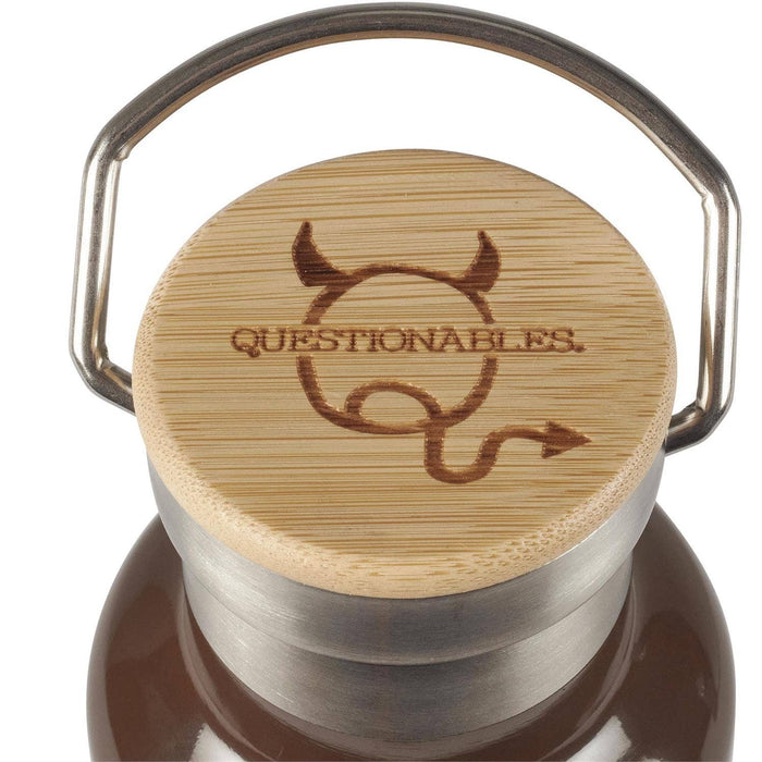 Questionables Snail Insulated Glass Bottle showing a sleek, insulated glassware bottle with a snail design on the surface.