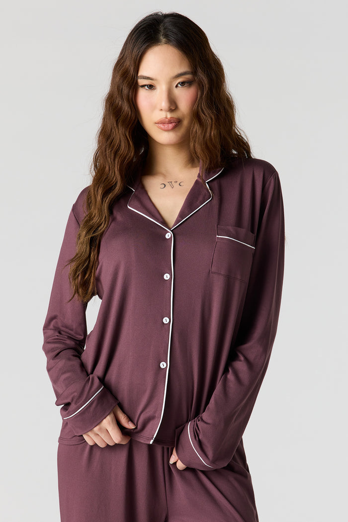 Soft Button-Up Long Sleeve Top & Pant Pajama Set
