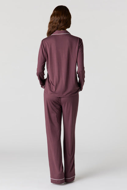 Soft Button-Up Long Sleeve Top & Pant Pajama Set