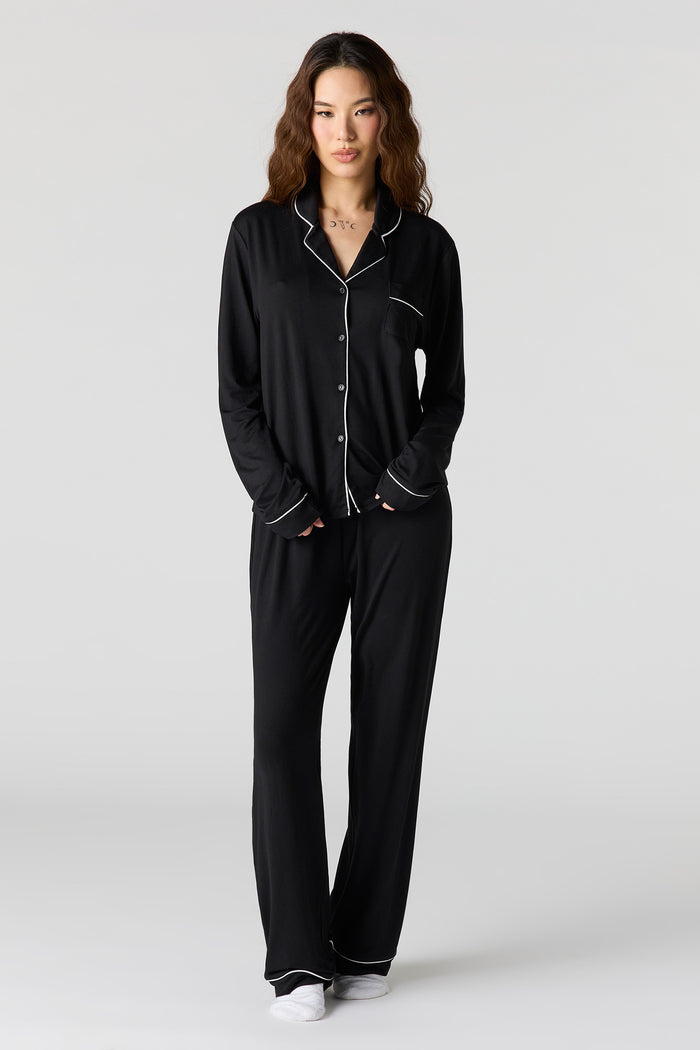 Soft Button-Up Long Sleeve Top & Pant Pajama Set