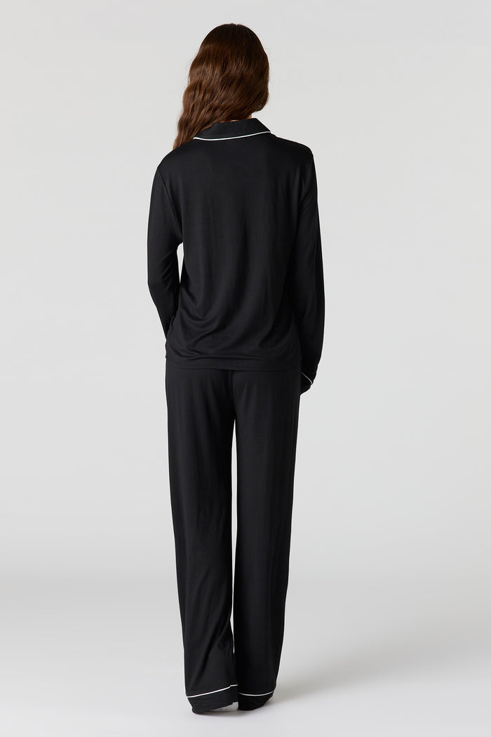 Soft Button-Up Long Sleeve Top & Pant Pajama Set