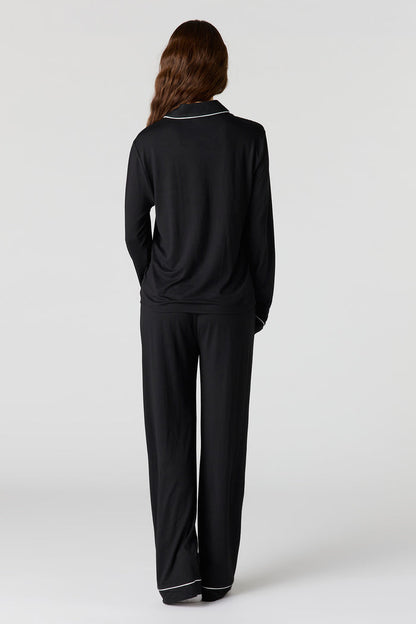Soft Button-Up Long Sleeve Top & Pant Pajama Set