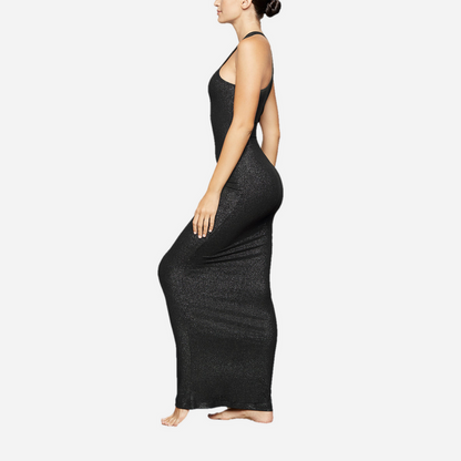 SOFT LOUNGE SHIMMER RACERBACK DRESS ONYX