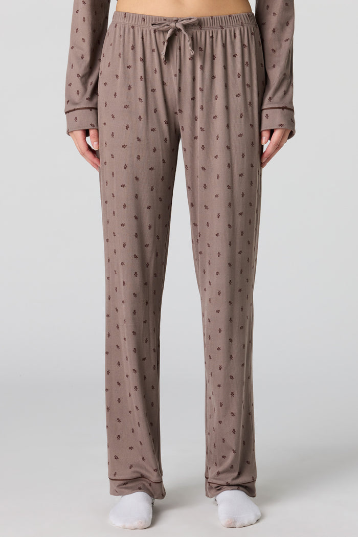 Soft Ribbed Button-Up Top & Pant Pajama Set