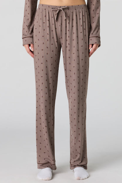 Soft Ribbed Button-Up Top & Pant Pajama Set