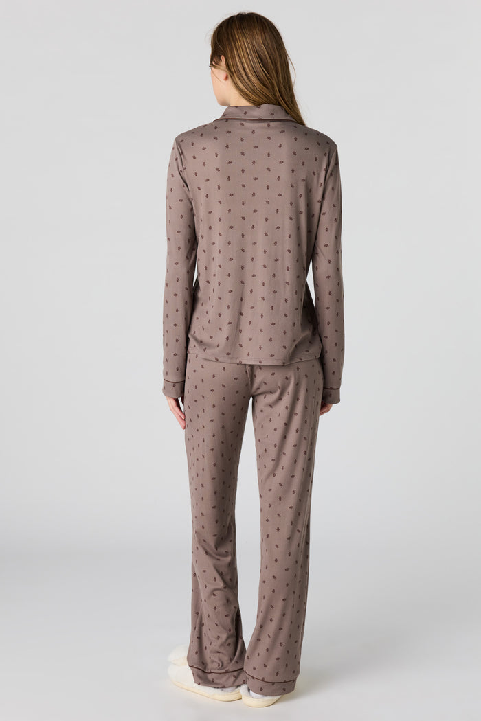 Soft Ribbed Button-Up Top & Pant Pajama Set