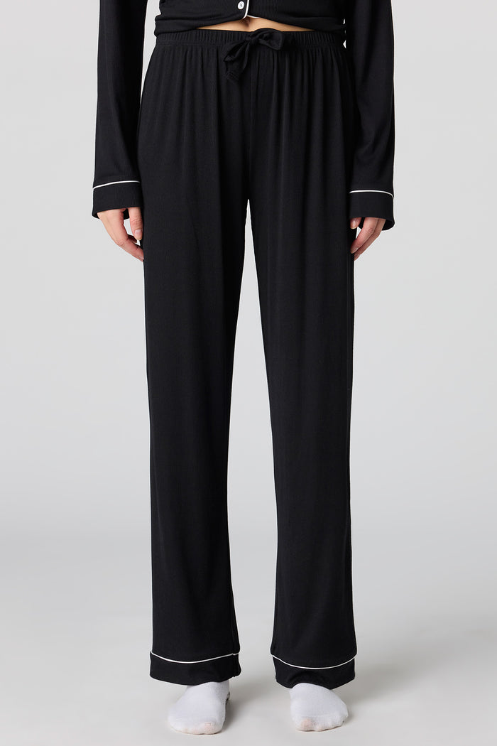 Soft Ribbed Button-Up Top & Pant Pajama Set