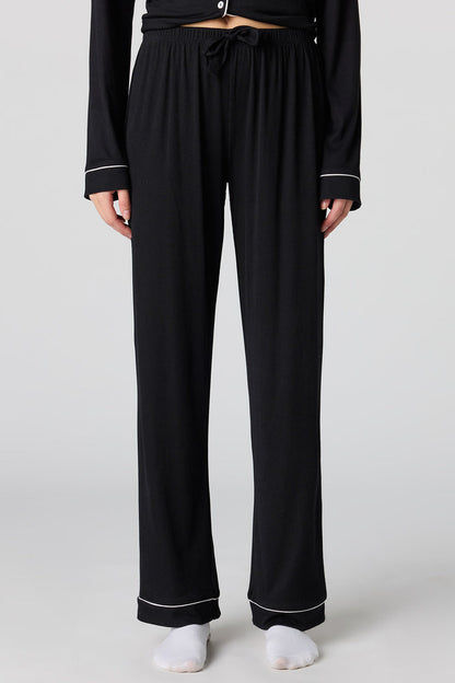 Soft Ribbed Button-Up Top & Pant Pajama Set