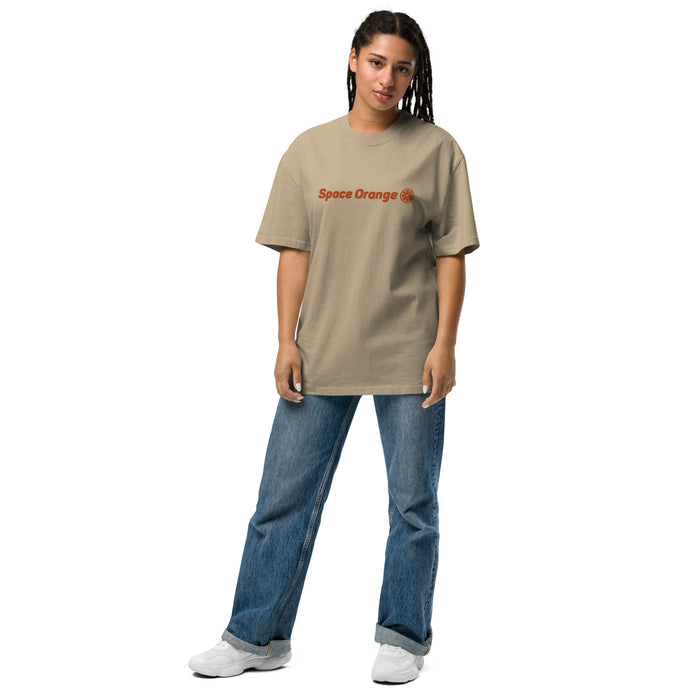 Space Orange Embroidery Oversized faded t-shirt