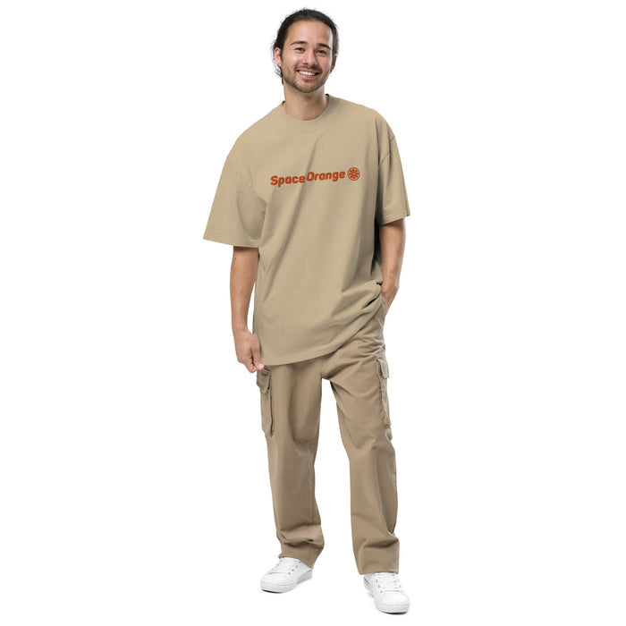 Space Orange Embroidery Oversized faded t-shirt