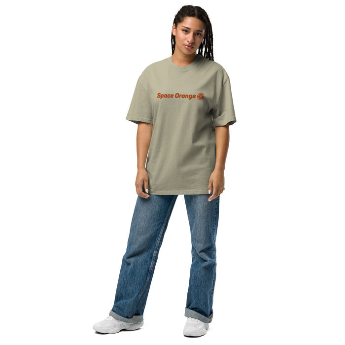 Space Orange Embroidery Oversized faded t-shirt