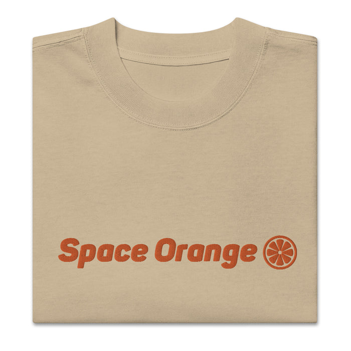 Space Orange Embroidery Oversized faded t-shirt