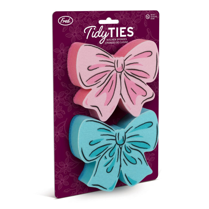 Set of two Coquette Bow Sponges by Fred & Friends, colorful kitchen sponges with bow design for cleaning.
