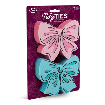 Set of two Coquette Bow Sponges by Fred & Friends, colorful kitchen sponges with bow design for cleaning.