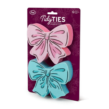 Set of two Coquette Bow Sponges by Fred & Friends, colorful kitchen sponges with bow designs for cleaning and decorative use.