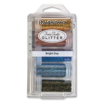 Stampendous - FranTastic Ultra Fine Glitter Kit - Bright Day. This kit contains 5 colors from Fran's new Frantastic mixes of our jewel, ultra fine glitters. One bottle each of Pink Shimmer, Lilac Shimmer, Vivid Violet, Kiwi and Vivid Blue. Available at Embellish Away located in Bowmanville Ontario Canada.