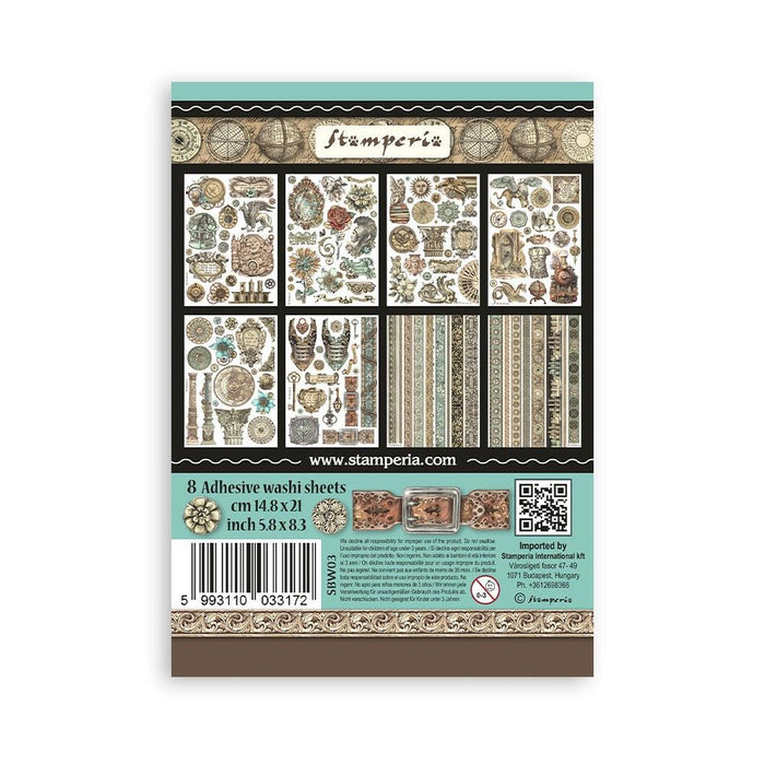 Stamperia - A5 Washi Pad - 8/Pkg - Sir Vagabond In Fantasy World. The washi album is printed on 8 sheets of translucent washi paper, which is easy to cut. It works best on light surfaces. Available at Embellish Away located in Bowmanville Ontario Canada.
