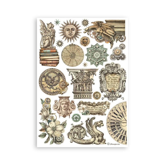 Stamperia - A5 Washi Pad - 8/Pkg - Sir Vagabond In Fantasy World. The washi album is printed on 8 sheets of translucent washi paper, which is easy to cut. It works best on light surfaces. Available at Embellish Away located in Bowmanville Ontario Canada.