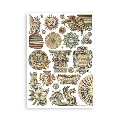 Stamperia - A5 Washi Pad - 8/Pkg - Sir Vagabond In Fantasy World. The washi album is printed on 8 sheets of translucent washi paper, which is easy to cut. It works best on light surfaces. Available at Embellish Away located in Bowmanville Ontario Canada.