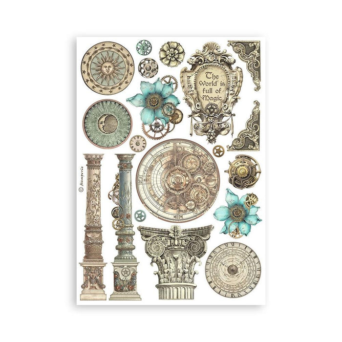 Stamperia - A5 Washi Pad - 8/Pkg - Sir Vagabond In Fantasy World. The washi album is printed on 8 sheets of translucent washi paper, which is easy to cut. It works best on light surfaces. Available at Embellish Away located in Bowmanville Ontario Canada.
