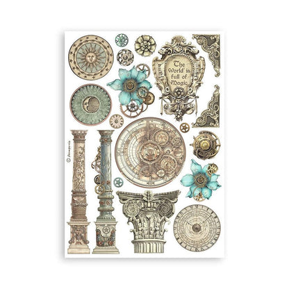 Stamperia - A5 Washi Pad - 8/Pkg - Sir Vagabond In Fantasy World. The washi album is printed on 8 sheets of translucent washi paper, which is easy to cut. It works best on light surfaces. Available at Embellish Away located in Bowmanville Ontario Canada.