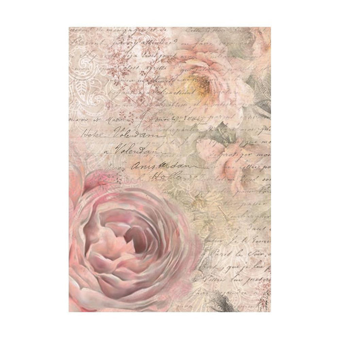 Stamperia - Assorted Rice Paper Backgrounds A6 - 8/Sheets - Shabby Rose. Rice papers are wafer thin and can be used for wrapping, decoupage, painting, molding and are perfect for mixed media projects and other paper crafts. Available at Embellish Away located in Bowmanville Ontario Canada.